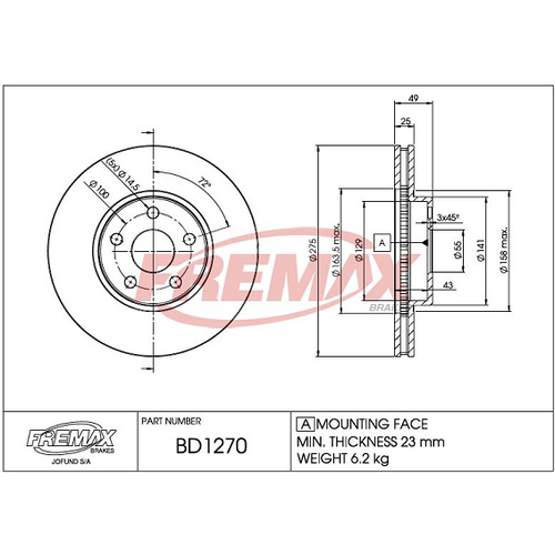 FREMAX BRAKE DISC FRONT BD-1270